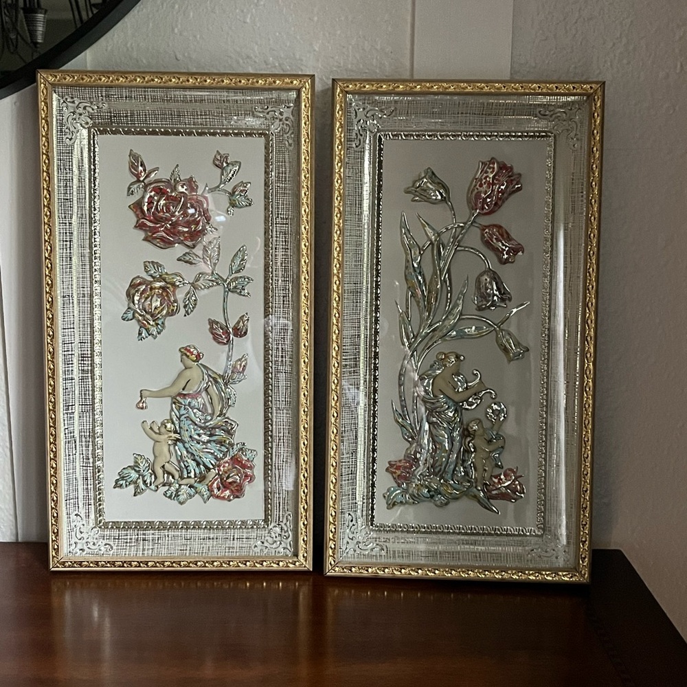 Vintage Metalcraft Four Seasons Framed Metal Wall Art Spring Summer Set Of 2 - Picture 2 of 13